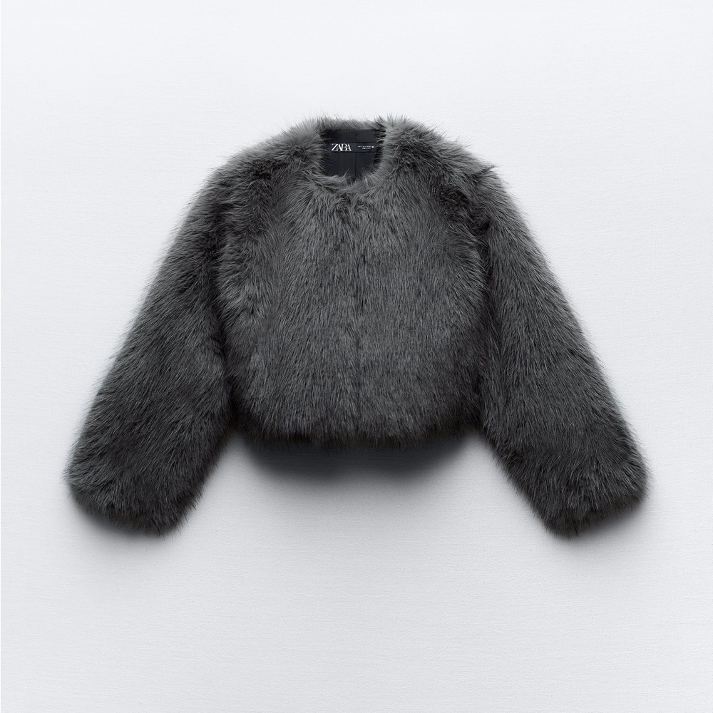 ZARA CROPPED FAUX FUR JACKET - Picture 16 of 16